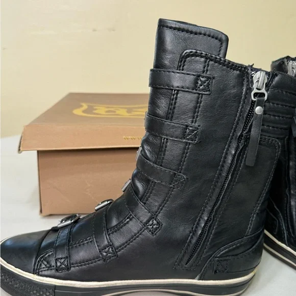 Ash Volcano Super High Top Buckle Sneaker in Black Leather in Size 6 NWT - Picture 8 of 16